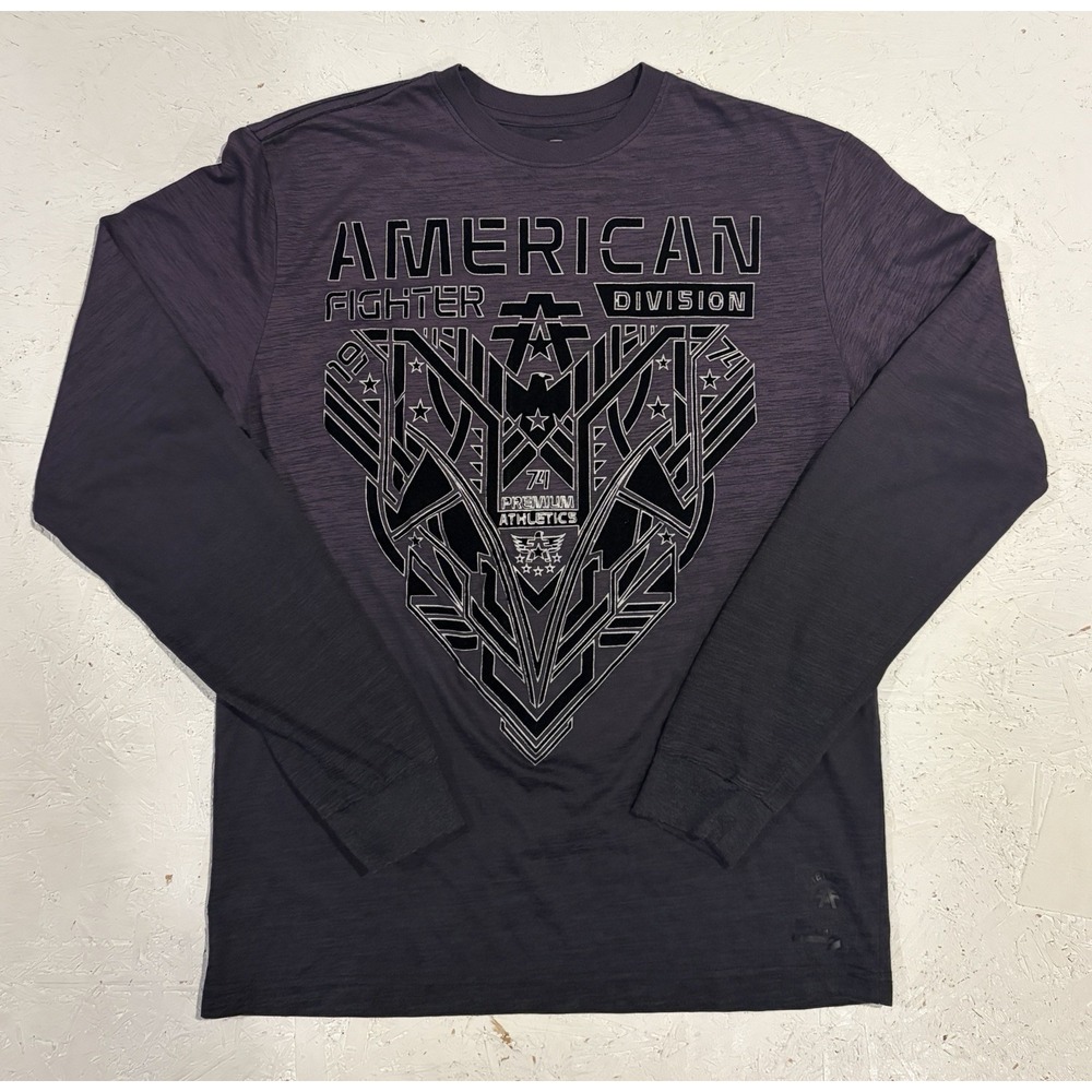 American Fighter by Affliction Long Sleeve Shirt Medium Purple Gray Embroidered